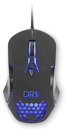 DR1TECH [Amazon Exclusive Guardian Mouse da Gaming con Filo in Tessuto Resistente - 7 Tasti fino a 3200 DPI - Design Leggero e Resistente - Mouse Ergonomico da Gioco per PC/PS4/XBOX