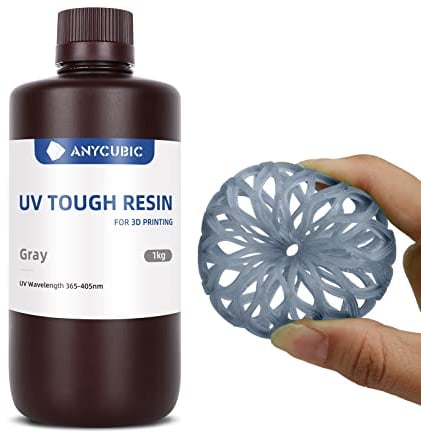 ANYCUBIC Tough Resin 2.0, 3D Drucker Resin mit Verbesserter Hoher Zähigkeit und Hoher Präzision, 365–405 nm Schnell Aushärtendes 3D Harz für 4/8/12/14K LCD/DLP/SLA 3D Drucker (Grau, 1000g)