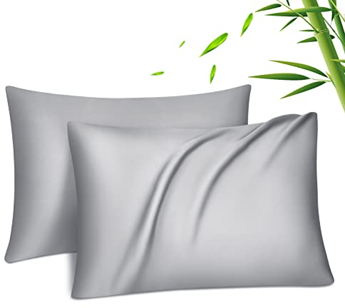 Fittia Lyocell - Juego de 2 Fundas de Almohada de Fibra de bambú de Fibra de bambú, sedosas y Suaves, Transpirables, con Cremallera Oculta, Color Gris Plata, 40 x 80 cm