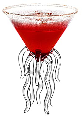 INIFLM 2 Pack Octopus Cocktail Glass, Transparent Martini Glass Jellyfish Glass Cup Goblet for Martini, Champagne Holiday Party Supplies Decoration