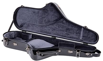 Crossrock Custodia Professionale in Fibra per Sassofono Tenore | Finitura Nera Lucida (Glossy Black), Serratura TSA, Spallacci Rimovibili, Tasca Accessori – Guscio Alta Protezione
