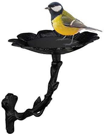Relaxdays Vogeltränke aus Gusseisen, wetterfest, Wassertränke für Wildvögel, Vintage Futterschale, Wandmontage, schwarz