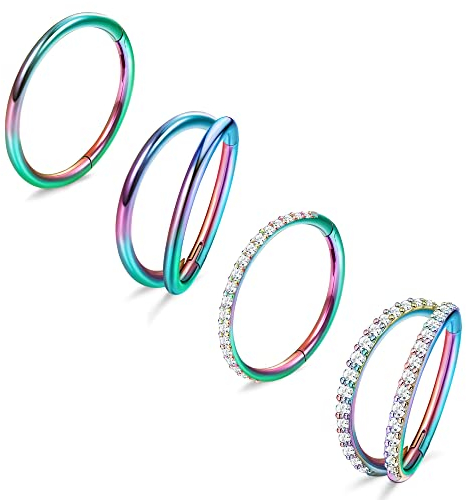 Dochais 4 Stück Nasenpiercing Ring Nasenring 316L Chirurgenstahl Nasenringe Hoop Nose Ringe Conch Helix Rook Septum Daith Tragus Lobe Ring Piercing Ohrringe Set für Damen Männer Farbe 10mm 18G