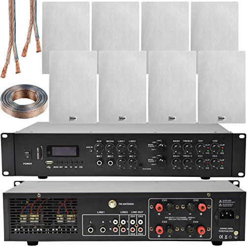 1100W Multi Zone Bluetooth Sound System & 8x 140W Ultra Slim In Wall Speakers | 4 Zone Multi Channel Matrix Amplifier Kit | Powerful Loud Amp Wireless Music Streaming | Bar Restaurant Home Audio