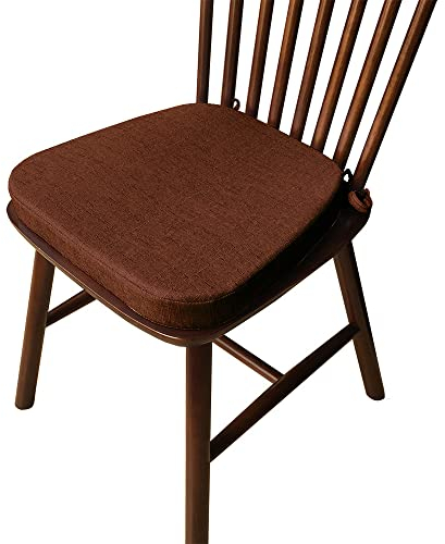 DOTBUY-SHOP Stuhlkissen mit Bändern, Leinen rutschfeste Sitzkissen Stuhl Abnehmbarem Waschbar Sitzpolster Sitzauflage für Gartenstuhl Gartenbank Terrasse Indoor Outdoor (Braun,43x42x5cm)