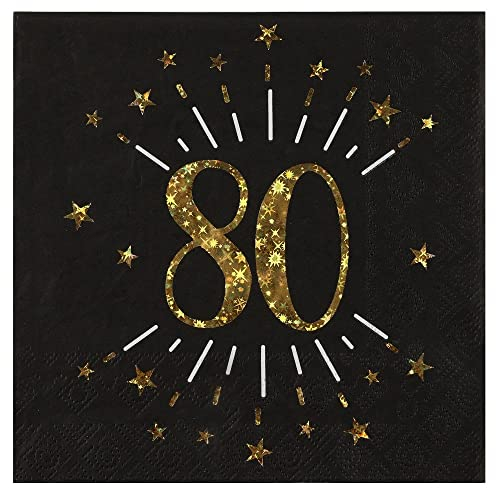 Miss Lovely Geburtstags-Servietten 80 zum 80. Geburtstag in schwarz & metallic-Gold mit Sternen Party Geburtstags-Deko Geburtstags-Feier Tisch-Dekoration runder Geburtstag Mann & Frau 30 Servietten