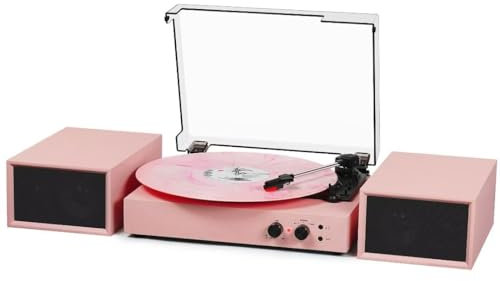 Reproductor de Discos de Vinilo con Bluetooth y Altavoces estéreo externos, convertidor de Vinilo a MP3, Tocadiscos de 3 velocidades con grabación USB, Entrada AUX, Salida RCA, Conector para