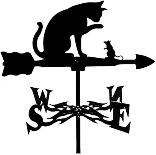 Girouette Chat Et Souris Métal Girouette Décor De Cour Girouette,Silhouette Animaux Piquets Décorations De Jardin en Métal Indicateur De Direction du Vent pour Toit Extérieur Cour De Ferme