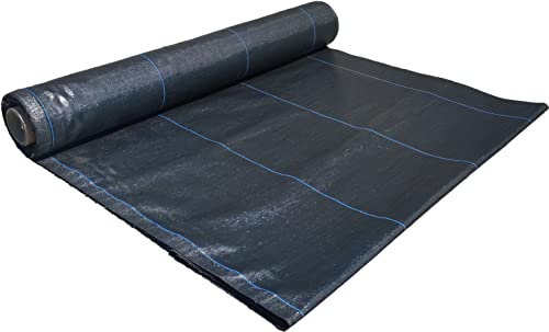 VRYSAC - Malla antihierbas - 1'05 x 5 Metros - 105 gr/m2 - Tela Antihierbas Jardin Negra con Franjas Azules - Manta Antihierbas de Plástico para Huerto - Protección UV hasta 5 Años