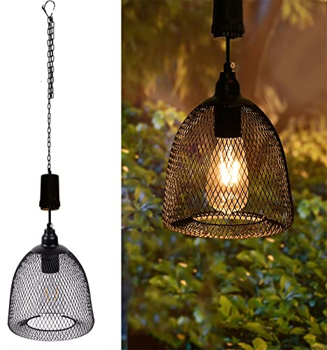 pearlstar Hängelampe mit Batterie, Batteriebetriebene Hängelampe mit 6 Stunden Timer, Outdoor Indoor Deckenleuchte Hängend Laterne Metall Schwarz Pendelleuchte für Patio Bar Hof Garten