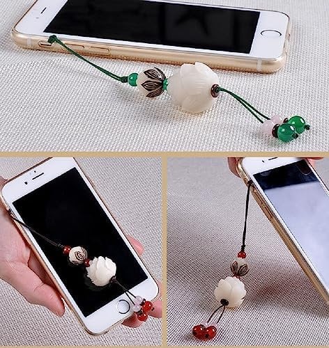 CUSIOALQQ Vintage-Stil Lotusschlüssel Handy Anhänger Täglich Casual Charm Quaste Anhänger Zubehör für Frauen Outdoor langlebig Eigenschaften Dekoration Geschenk für sie Dating Shopping Party Stil 1