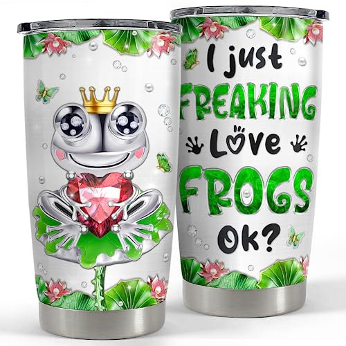 SANDJEST Tazza da 590 ml, con disegno di rana, in acciaio inox, isolata, da caffè, da viaggio, idea regalo per compleanno e Natale