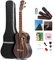 Batking Tenor Ukulele für linke Hand, 66 cm (26 Zoll) All Blackwood Akustik-Elektro-Ukulele Kit mit Halsstange mit EQ mit Gigbag, Gurt, Nylonsaite, Elektro-Stimmgerät, Plektrum, Shaker