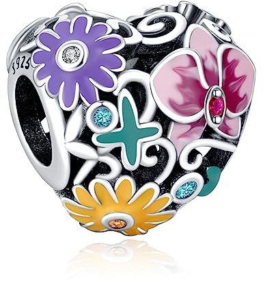 Annmors 925 Sterling Silber Bead Charms für Europäische Armbänder und Halskette Colorful Flower Charms Perlen mit Zirkonia,Weihnachten,Valentinstag, Muttertag,Geschenkanhänger für Frauen und Mädchen