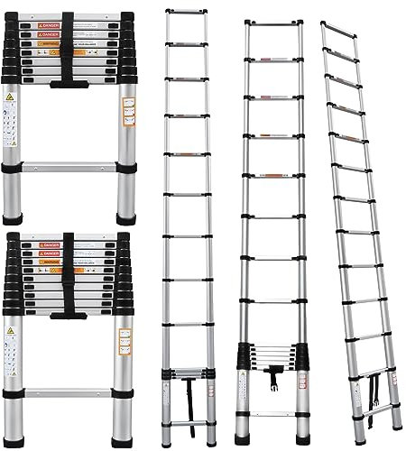 Aluminum Folding Telescopic Ladder Step Ladders Extendable, VickyHome Telescopic Ladder Garden Ladders for Hedge Cutting, Anti-slip Rubber Feet, Adjustable Step, 2.6M/8.5FT