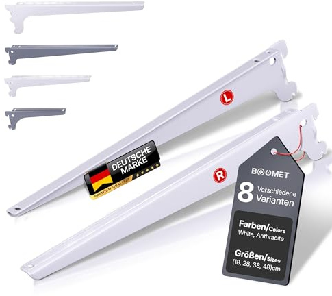 BOOMET Regalträger Set für Wandschienen · Länge: 48cm · Farbe: Weiß · Menge: 10 · Regalhalterung für Wandregal Metall · Regalsystem Regalwinkel Regalhalter