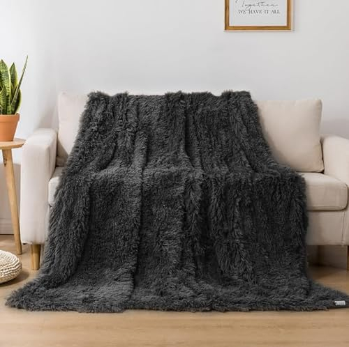 Cotton Market Decke 220x240 cm – Zweiseitig Tagesdecke – Kuscheldecke Flauschig für Wohnzimmer und Schlafzimmer – Sofadecke Blanket - Sofa Überwurfdecke – Felldecke Schwarz