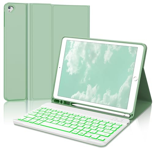 SENGBIRCH Étui Clavier pour iPad 9.7 - AZERTY Français, Clavier Bluetooth Détachable sans Fil, Vert Clair