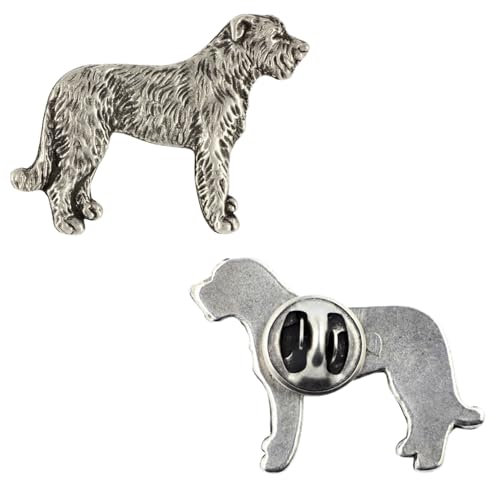 Art-Dog Unikate Silber Hund Anstecknadel - Versilbert Handmade - Broschen Frauen - Lustige Pins - Silber Brosche Schmuck - Irischer Wolfshund – 2,3x3,2x4,5cm