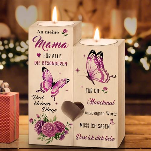 Mama Geschenk- Kerzenständer Holz, Coole Muttertagsgeschenke für Mama, Muttertag Kerze Geschenke zum Muttertag Geburtstagsgeschenk für Mama, Mutter Geschenke Muttertagsgeschenk Personalisiert