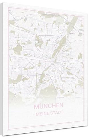LANA KK - Stilvolle, Stadtkarte MÜNCHEN Leinwandbild, deutsch beschriftet - Koordinaten Straßenkarte Stadtplan als Wandbild Landkarte XXL geometrisch (München - White, 40 x 60 cm)