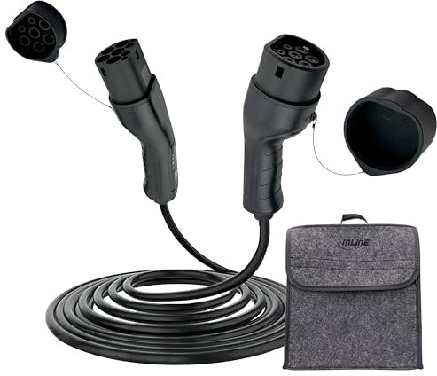 InLine EV-Autoladekabel für Elektroauto, 7,5m, TYP2 EN 62196, inkl. Aufbewahrungstasche, 11KW MAX./7,4KW/3,7KW, 16A, 3-Phasig, kompatibel mit Modellen wie i3, iX, ID.3, ID.4, ID.5 und Anderen, 16277I