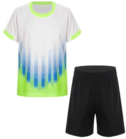 iiniim Jungen Fußball Trikot Set Sport Kurzarm T-Shirt + Shorts Kinder Sport Kleidung Set Trainingsanzug Jogging Fußball Basketball Kleidung Ax Weiß 122-128