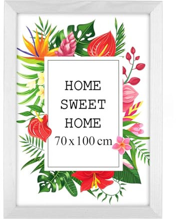 MG Design Bilderrahmen B1 70 x 100 cm - Farbe Weiß, aus Holz, mit Acrylglas - zum vertikalen oder horizontalen Aufhängen, ohne Hintergrund, für Fotos, Poster, Puzzles