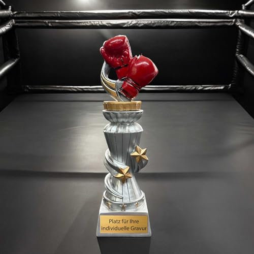 eberin · Boxsport-Pokal „Champion“ – Die ultimative Ehrung für unerschrockene Kämpfer · roten Boxhandschuhe · Boxer/Boxturniere/Vereinswettkämpfe Ehrung personalisierbar · 21,5cm (MIT Gravur)