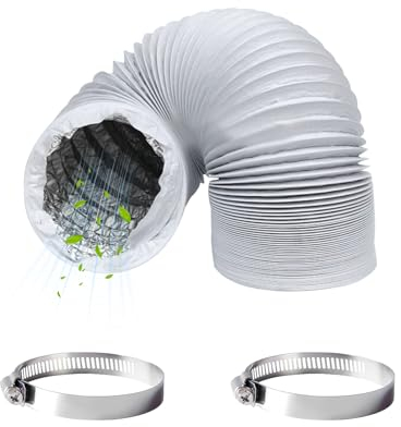 Elepl Tubo Flexible Campana Extractora di Aluminio PVC Tubo Aire Acondicionado Portatil Con 2 Abrazaderas y 1 Cinta Tubo Secadora para Extractor de Aire ClimatizacióN (Ø100mm / 3m)
