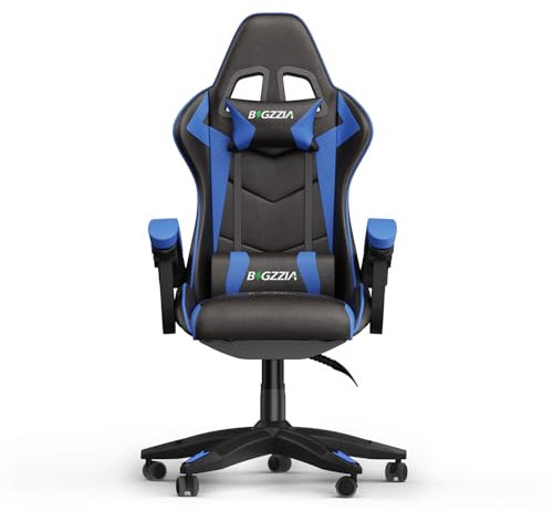 bigzzia Ergonomique Chaise Gaming avec éclairage LED Effets, Dossier Hauteur Réglable, Fauteuil Gaming LED avec Lombaire&Appui-Tête Appui, Chaise de Bureau Adultes Enfants (sans LED Effets, Bleu)