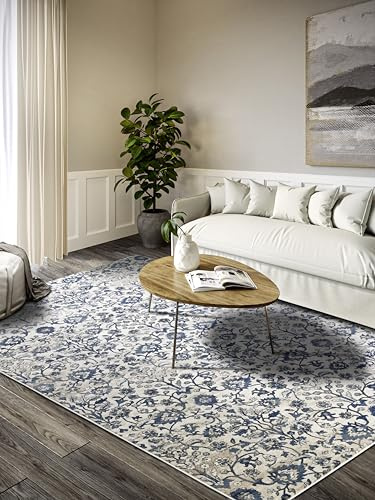 Villeroy & Boch Kurzflor Teppich Ernest - Klassischer Wohnzimmerteppich - Traditioneller Teppich für Wohnzimmer, Schlafzimmer, Esszimmer, Flur, Küche – Creme Blau, 120x170cm