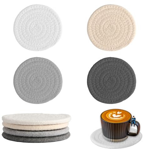 XUIIOSOOKP Coasters Set of 10, Cotton Woven Round Absorbent Coasters, Braided Drink Coasters for Table Protection, White, Dark Gray, Creamy White, Gray