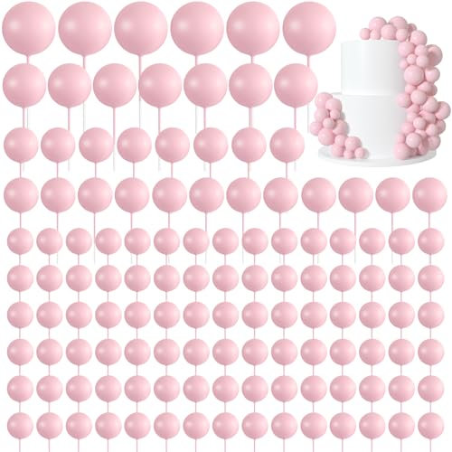 Morcheiong 114 Pcs Cake Balls Decorations Balloon Cake Topper Cake Insert Topper Foam Cake Topper Balls Cake Picks for Cake Decorations Birthday Party Wedding Anniversary (Pink)