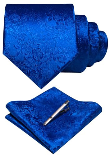 JEMYGINS Cravates et mouchoirs de poche à fleurs pour homme disponibles avec pince à cravate, Bleu/bleu diode, M