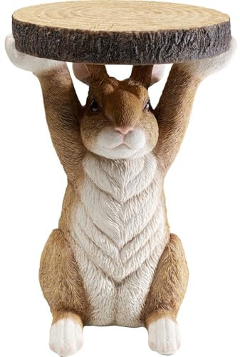 Kare Design Beistelltisch Animal Rabbit, Braun, 32cm Durchmesser, Rund und Leicht, Holzoptik, Formstabil, Lustiges Design, Tier Design, Couchtisch, Wohnzimmertisch, Polyresin, 52x35,5x31,5 cm (H/B/T)