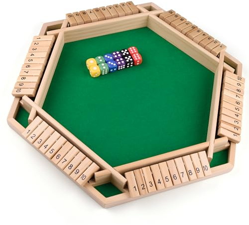 Havnidy Shut The Box Game 6 Player Wooden Table Game,Classic Dice Games,Travel Game,Wooden Math Traditional Pub Board Dice Game, Traditional Family Board Games Holiday