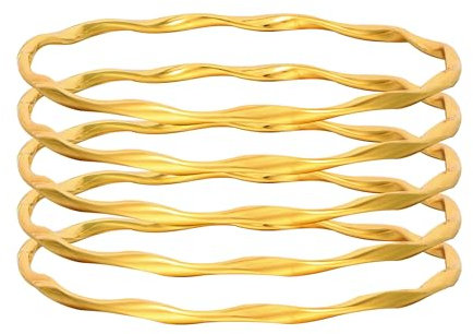 JJDreams5 Stück Golden Plattiert Stacking Bangles, Chunky Armreif, für Jubiläen, Geburtstage oder Besondere Anlässe