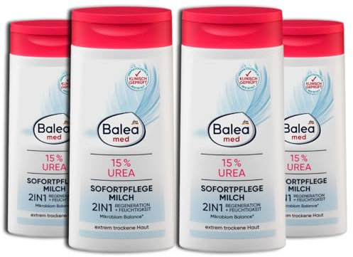 5er Set: Balea 2in1 Sofortpflegemilch 15% Urea, 4x250 ml - 1 x Topfpflanze, künstlich