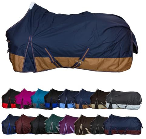 RL24 - Weidedecke 600D Basicline – Regendecke & Übergangsdecke – Wind- & wasserdichte Outdoordecke mit Innenfutter – Pferdedecke in Dunkelblau/Braun – 165cm (Polarfleecefutter)