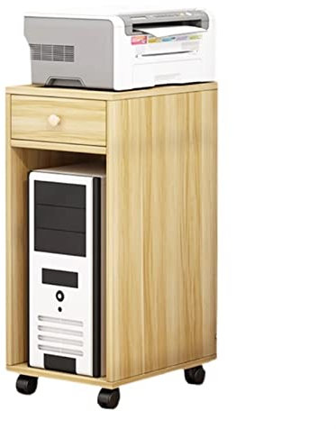 Computer Tower Stand,CPU Stand PC Tower Stand with Storage, 2 Tier Wood Rolling CPU Holder Stand with Drawer, Mobile Printer Cart PC Case Holder for Home Office Computer Tower Stand(Natural