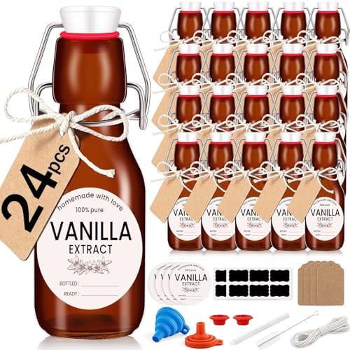 24 Pack 4 oz Swing Top Glass Bottles Amber Flip Top Glass Bottles Vanilla Extract Bottles with Airtight Lid Flip Top Beer Brewing Bottles for 2nd Fermentation Vanilla Extract Kombucha Beverage Soda