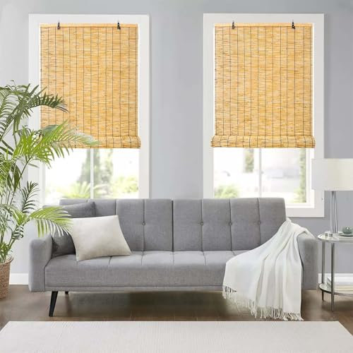 Naturel Store Enrouleur En Bambou 40-180cm Rideau De Roseau, Ombrage Stores à Rouleaux En Bambou Avec Levage, Offrent De L'intimité Décoration De Partition, Personnalisable, Pour Patio/Fenêtre/Porte(P