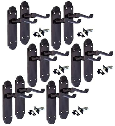 Black Nickel Scroll Door Handle Set – Victorian Style Lever Handles with Backplate (170mm x 42mm) for Internal & External Doors (1-6 Pairs) (6 Pair of Handles + Tubular Latch)