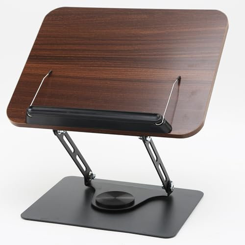 Porta Libri regolabile con pannello base girevole in legno e graffette Leggio da lettura Porta Libri resistente e porta Libri portatile per libri, cuochi, Ricette, iPad, Tablet, Spartito
