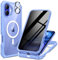 seacosmo Cover per iPhone 16 Privacy Magnetica, Compatibile con Magsafe, Antispy Schermo Integrata in Vetro Temperato, Protezione Fotocamera, Custodia 360 Gradi Antishock Fronte Retro, Blu