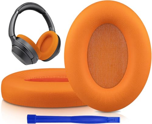 SOULWIT Professional Earpads Cushions Replacement for Sony WH-1000XM3 (WH1000XM3) Over-Ear Headphones, Ear Pads with Softer Protein Leather, Noise Isolation Memory Foam, Added Thickness (Orange)