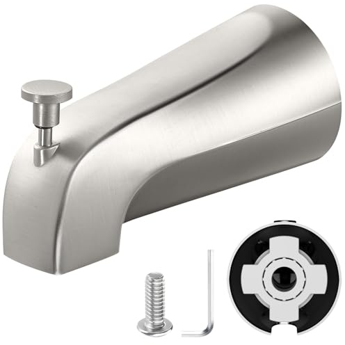 Tub Spout with Pull Down Diverter – Slip-Fit Bathtub Faucet Spout Replacement, 1/2” Copper Pipe Connection, Easy Installation, Universal for Bathroom Shower (Brushed Nickel)