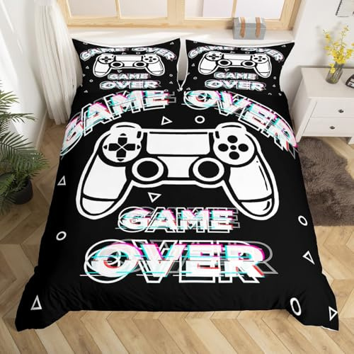 Loussiesd Jungen Game Bettwäsche Set 155x220cm Gaming Jugendliche Bettbezug Schwarz 3D Effekt Betten Kinder Teens Bettwäsche-Set
