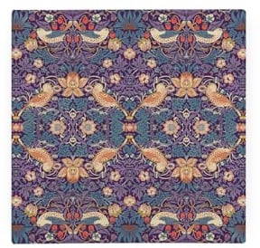 Purple Strawberry Thief Glass Hot Pot Stand - William Morris Artwork Gifts Small Square Kitchen Trivet/Protector 20cm x 20cm (8 x 8)